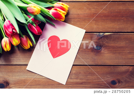close up of flowers and greeting card with heart close up of flowers and greeting card with heart 28750205