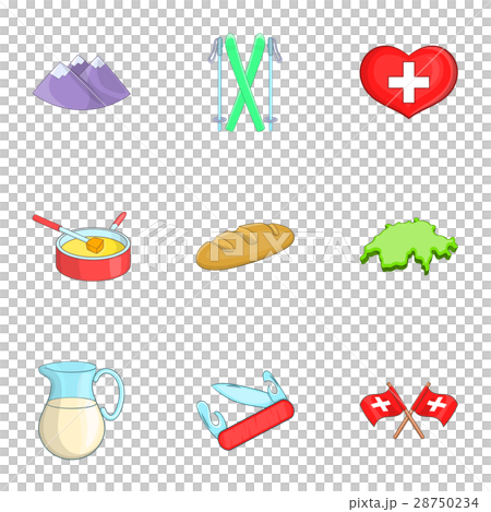 Switzerland tourists attractions icons set Switzerland tourists attractions icons set 28750234