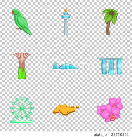 Singapore tourists attractions icons set 28750301