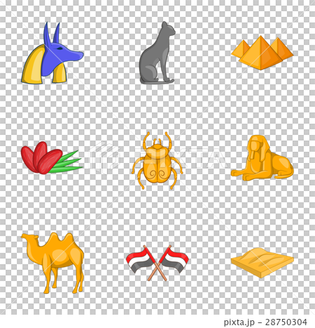 Attributes ancient Egypt icons set, cartoon style 28750304