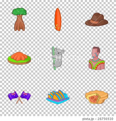 Australia tourists attractions icons set 28750310