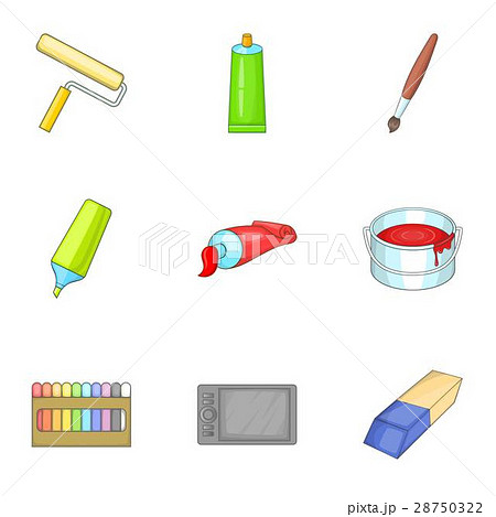 Art supplies icons set, cartoon style 28750322