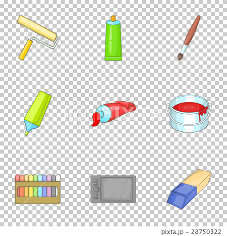 Art supplies icons set, cartoon style 28750322