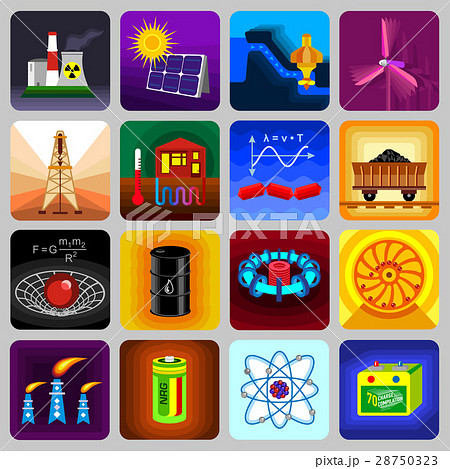 Energy sources items icons set, flat style 28750323