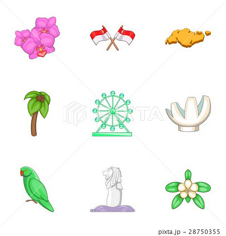 Singapore travel icons set, cartoon style 28750355