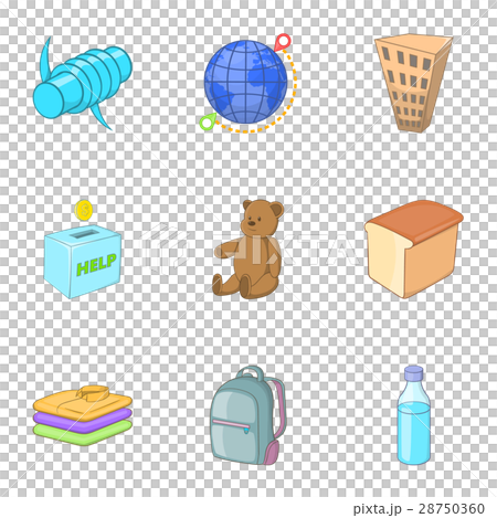 Refugee crisis icons set, cartoon style Refugee crisis icons set, cartoon style 28750360