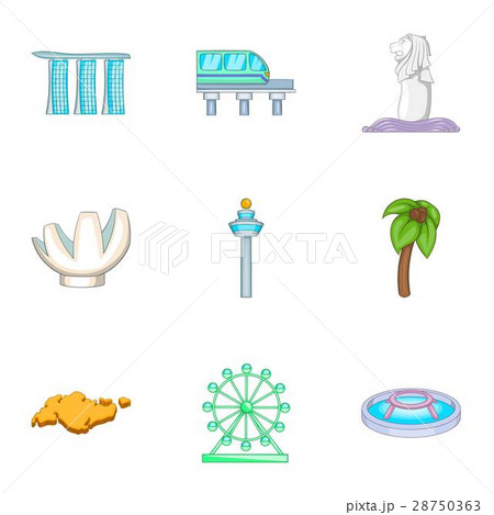 Singapore symbols icons set, cartoon style 28750363