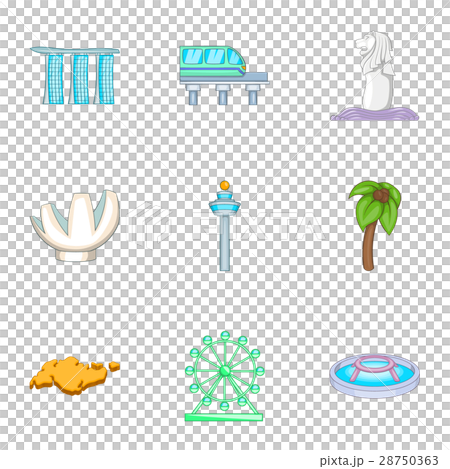 Singapore symbols icons set, cartoon style 28750363