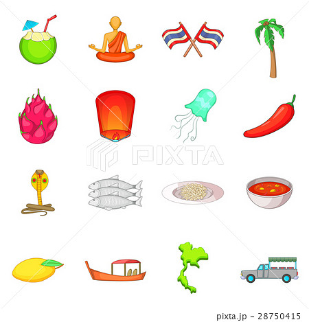 Thailand symbols icons set, cartoon style 28750415