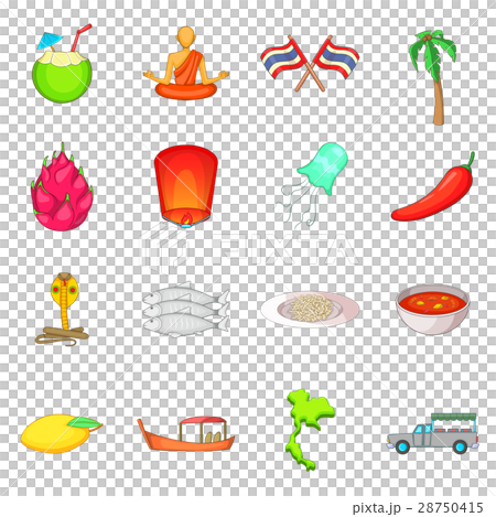 Thailand symbols icons set, cartoon style 28750415
