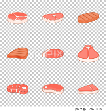 Steak icons set, cartoon style Steak icons set, cartoon style 28750489