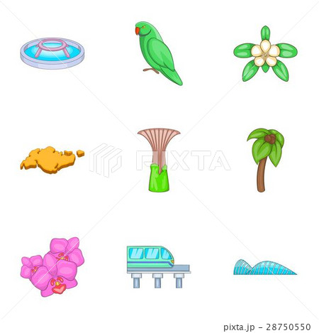 Singapore national cultural symbols icons set 28750550