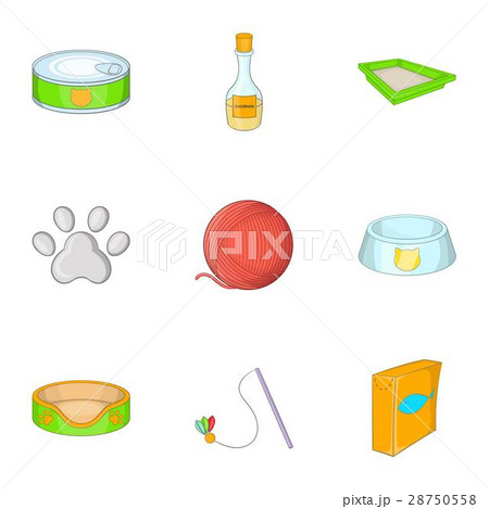 Caring for a cat icons set, cartoon style Caring for a cat icons set, cartoon style 28750558
