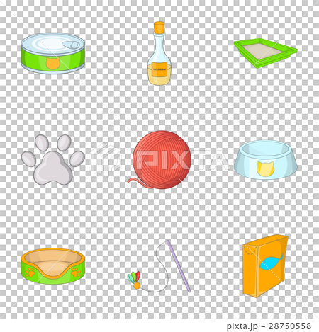 Caring for a cat icons set, cartoon style Caring for a cat icons set, cartoon style 28750558