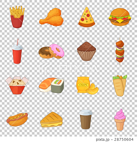 Fast food icons set, cartoon style - Stock Illustration [28750604] - PIXTA