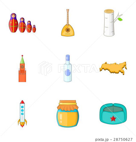 Symbols of Russia icons set, cartoon style 28750627