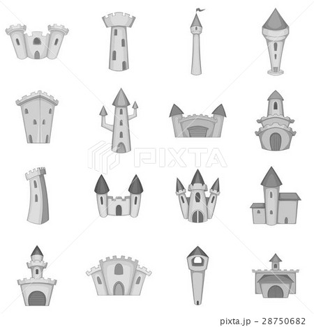 Castle tower icons set, monochrome style Castle tower icons set, monochrome style 28750682