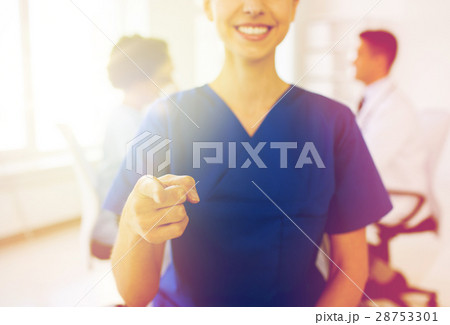 close up of nurse pointing on you at hospital 28753301