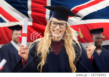 happy student with diploma celebrating graduation 28756002