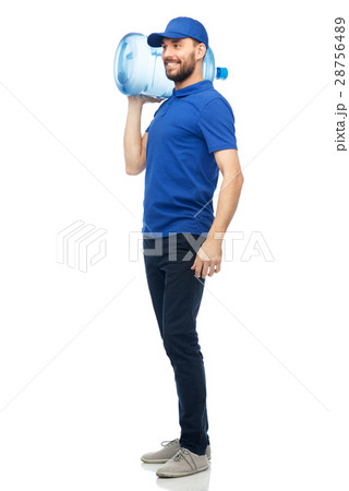 happy delivery man with bottle of water happy delivery man with bottle of water 28756489