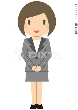 かわいいビジネスウーマン ボブでグレーのスーツの女性 お出迎え かわいいビジネスウーマン ボブでグレーのスーツの女性 お出迎え 28757551