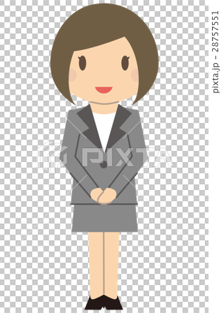 かわいいビジネスウーマン ボブでグレーのスーツの女性 お出迎え かわいいビジネスウーマン ボブでグレーのスーツの女性 お出迎え 28757551