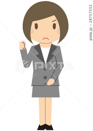 かわいいビジネスウーマン　ボブでグレーのスーツの女性　片手ガッツポーズ 28757552