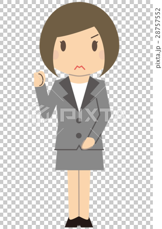 かわいいビジネスウーマン　ボブでグレーのスーツの女性　片手ガッツポーズ 28757552