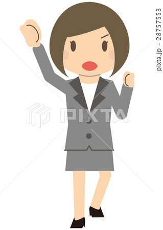 かわいいビジネスウーマン ボブでグレーのスーツの女性 ガッツポーズ かわいいビジネスウーマン ボブでグレーのスーツの女性 ガッツポーズ 28757553