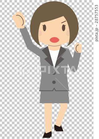 かわいいビジネスウーマン ボブでグレーのスーツの女性 ガッツポーズ かわいいビジネスウーマン ボブでグレーのスーツの女性 ガッツポーズ 28757553
