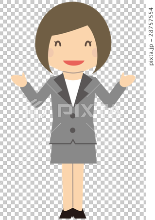 かわいいビジネスウーマン　ボブでグレーのスーツの女性　満面の笑みで説明 28757554
