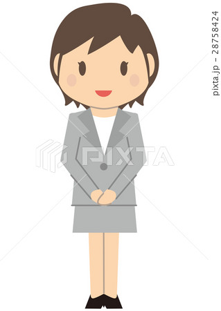 かわいいショートヘアのビジネスウーマン グレーのスーツの女性 お出迎えのイラスト素材