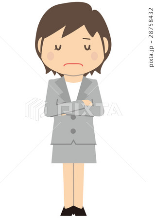 かわいいショートヘアのビジネスウーマン　グレーのスーツの女性　悩む 28758432