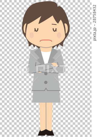 かわいいショートヘアのビジネスウーマン　グレーのスーツの女性　悩む 28758432