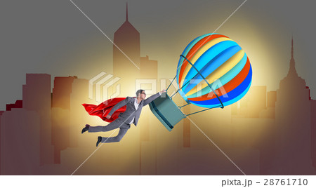 Businessman flying on balloon in challenge concept 28761710