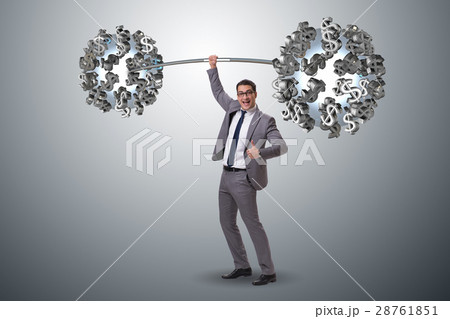 Businessman lifting barbell with dollars Businessman lifting barbell with dollars 28761851