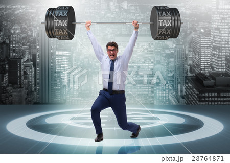 Businessman under heavy burden of taxes Businessman under heavy burden of taxes 28764871
