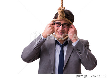 Bankrupt businessman hanging himself isolated on Bankrupt businessman hanging himself isolated on 28764880