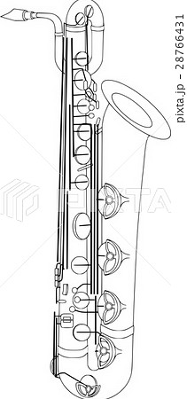 白黒 バリトンサックスのイラスト素材