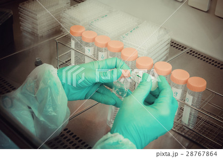 Lab technician takes sample from tube for test 28767864