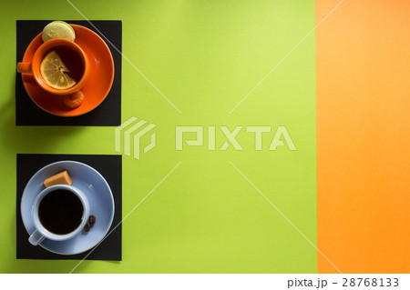 cup of coffee and tea on wood 28768133