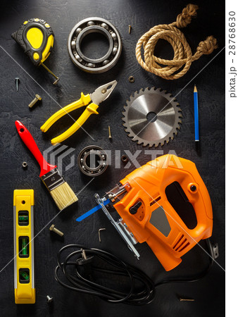 jig saw and tools on black 28768630