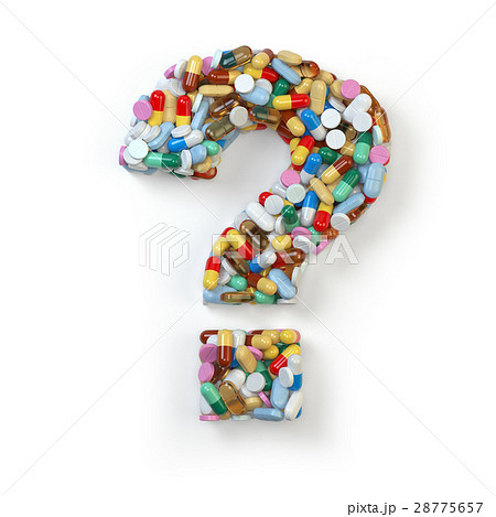 Question mark from red pills and capsules on white Question mark from red pills and capsules on white 28775657