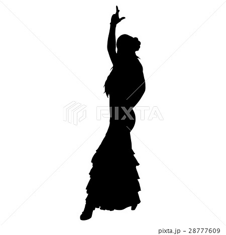 One black silhouette of female flamenco dancer One black silhouette of female flamenco dancer 28777609