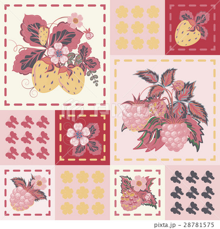 Patchwork background with strawberries and Patchwork background with strawberries and 28781575