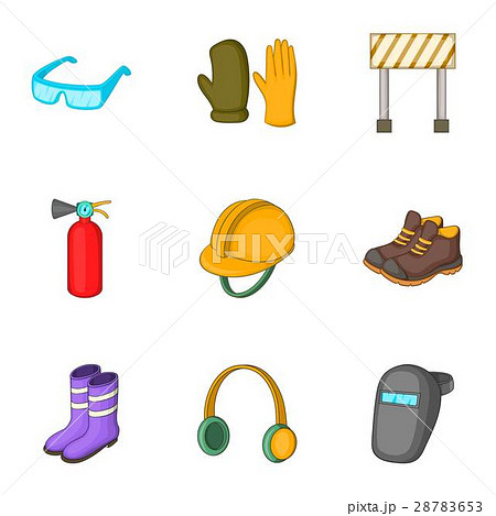 Outfit of road worker icons set, cartoon style 28783653
