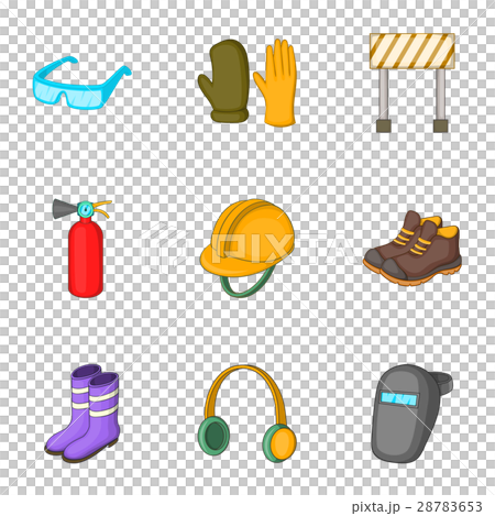 Outfit of road worker icons set, cartoon style 28783653