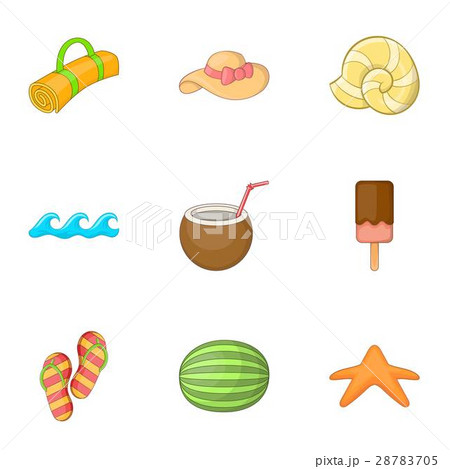 Summer vacation icons set, cartoon style Summer vacation icons set, cartoon style 28783705