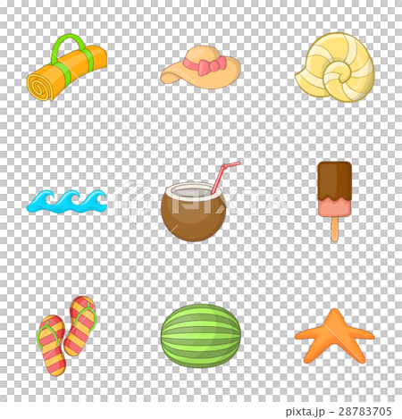 Summer vacation icons set, cartoon style 28783705