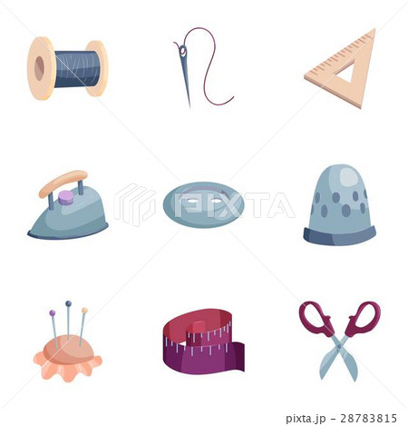 Needlework icons set, cartoon style Needlework icons set, cartoon style 28783815